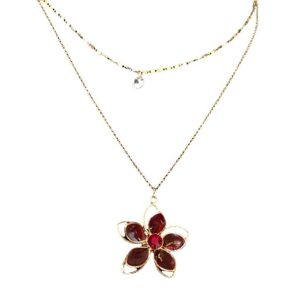 lc Lauren Conrad 2 layered necklace flower red gold